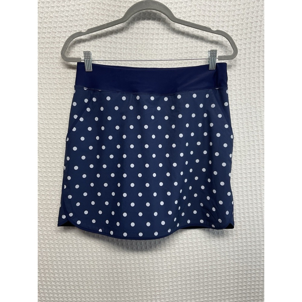 Lands' End Navy Blue White Polka-Dot Swim Skort Lined with shorts Size 8 Pocket